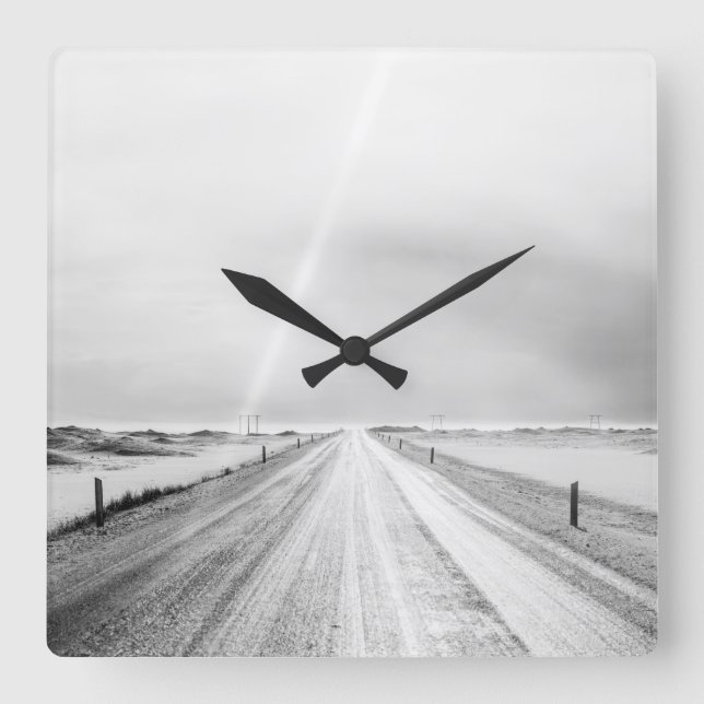 Enchanting Black and White Frozen Lands Square Wall Clock (Front)