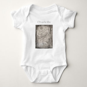 Enchanting Black and White Print: Young Girl Among Baby Bodysuit