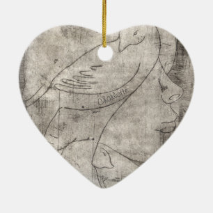 Enchanting Black and White Print: Young Girl Among Ceramic Ornament