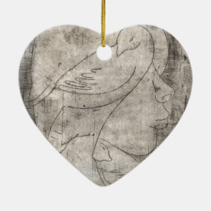 Enchanting Black and White Print: Young Girl Among Ceramic Ornament