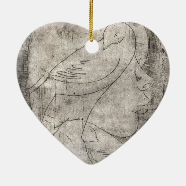 Enchanting Black and White Print: Young Girl Among Ceramic Ornament (Back)