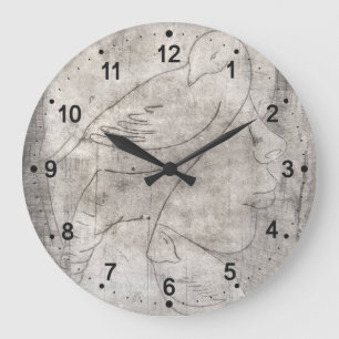 Enchanting Black and White Print: Young Girl Among Large Clock
