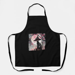 Enchanting Black Cat and Witch Hat Halloween Art  Apron