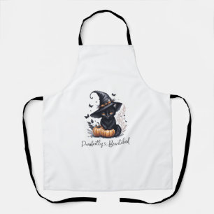 Enchanting Black Cat with Witch Hat Halloween   Apron