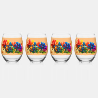 Enchanting Blooms: Floral Pattern Design Collectio Stemless Wine Glass