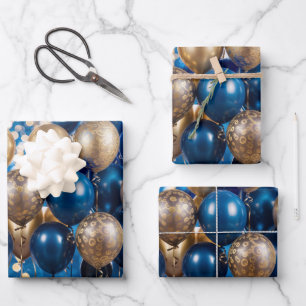 Enchanting Blue and Gold Gift Wrapping Paper 