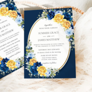 Enchanting Blue and Yellow Floral Wedding Invitation