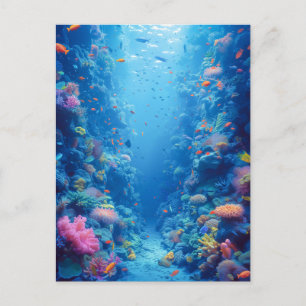 Enchanting Blue Depths and Coral Hues Postcard