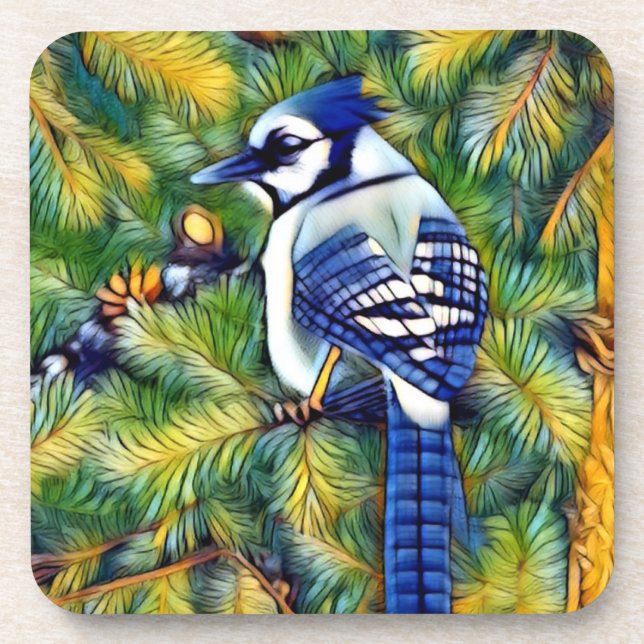 Enchanting Blue Jay Print Coaster (Front)