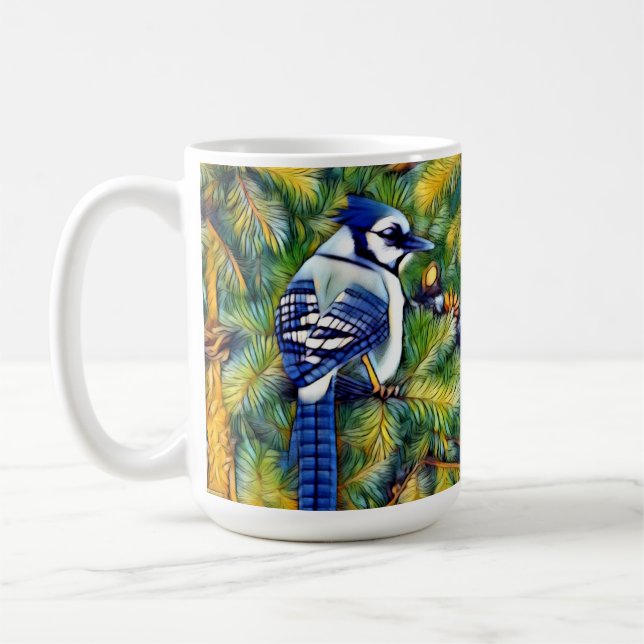 Enchanting Blue Jay Print Coffee Mug (Left)