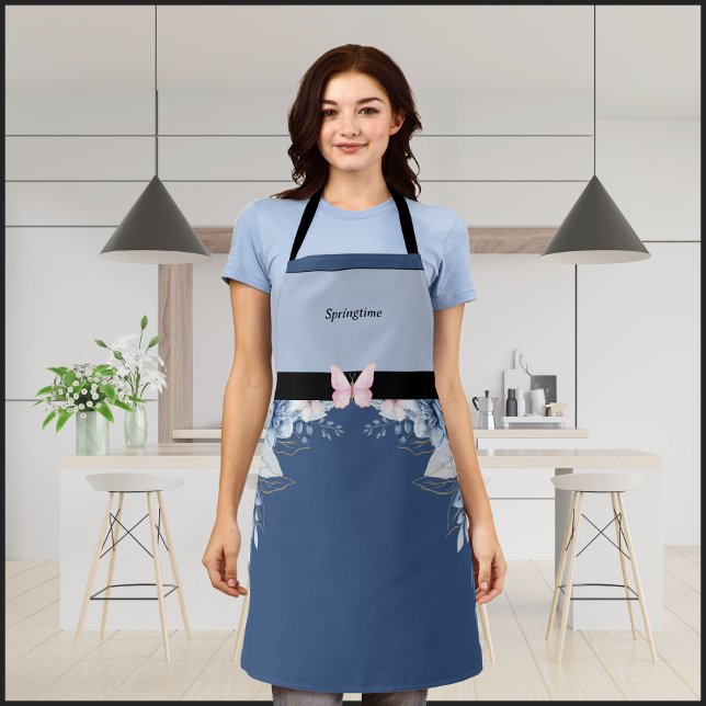 Enchanting Blue Springtime Floral Apron (Enchanting Blue Springtime Apron)