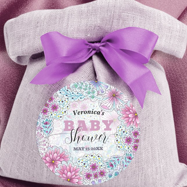 Enchanting Bohemian Meadow Flowers Baby Shower Classic Round Sticker (Creator Uploaded)