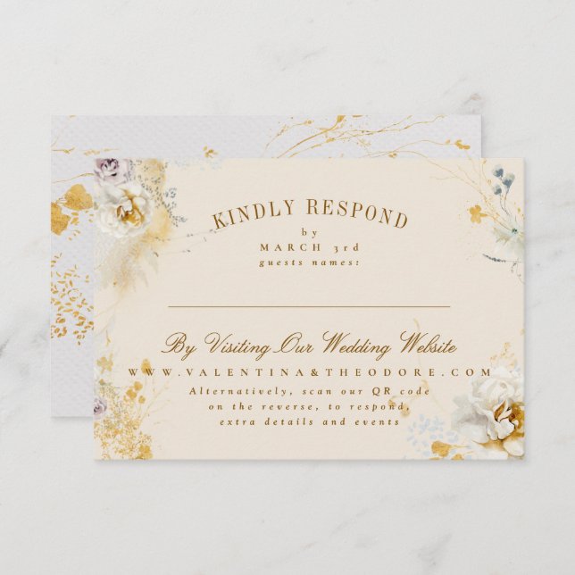 enchanting botanical wreath online wedding website RSVP card (Front/Back)