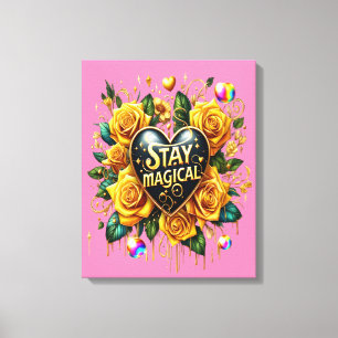 Enchanting Bouquet of Golden Roses And Hear  16x20 Canvas Print