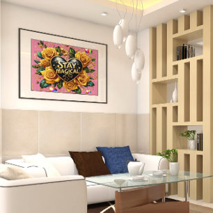 Enchanting Bouquet of Golden Roses And Heart36x24 Poster