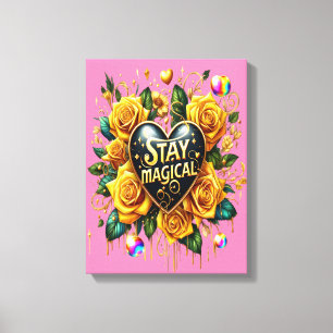 Enchanting Bouquet of Golden Roses And Heart 12x16 Canvas Print