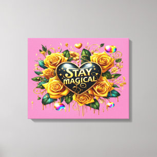 Enchanting Bouquet of Golden Roses And Heart 20x16 Canvas Print