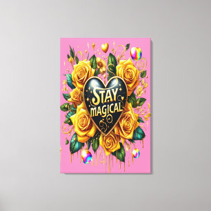 Enchanting Bouquet of Golden Roses And Heart 24x36 Canvas Print