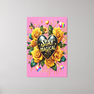 Enchanting Bouquet of Golden Roses And Heart 40x60 Canvas Print