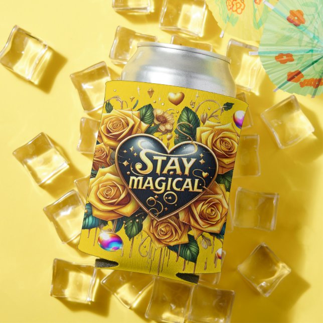 Enchanting Bouquet of Golden Roses And Heart  Can Cooler (In Situ Summer)
