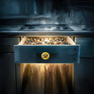 Enchanting Bouquet of Golden Roses And Heart Ceramic Knob