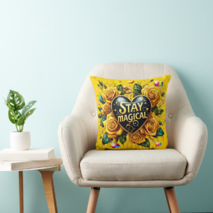 Enchanting Bouquet of Golden Roses And Heart Cushion