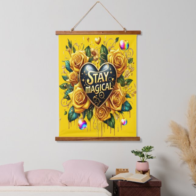 Enchanting Bouquet of Golden Roses And Heart  Hanging Tapestry (Bedroom)