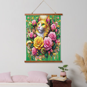 Enchanting Bouquet of Golden Roses And Heart  Hanging Tapestry