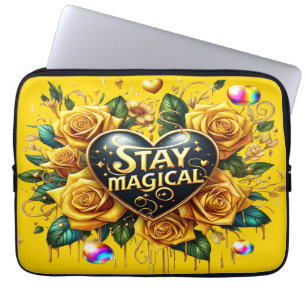 Enchanting Bouquet of Golden Roses And Heart Laptop Sleeve