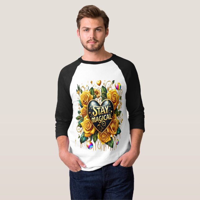 Enchanting Bouquet of Golden Roses And Heart  T-Shirt (Front Full)