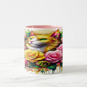 Enchanting Bouquet of Golden Roses And Heart  Two-Tone Coffee Mug