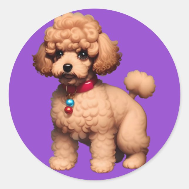 Enchanting Brown Toy Poodle on Purple Background Classic Round Sticker (Front)