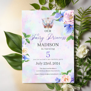 Enchanting Butterfly Crown Fairy Princess Birthday Invitation