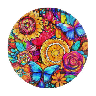 Enchanting Butterfly Floral Tapestry Cutting Board