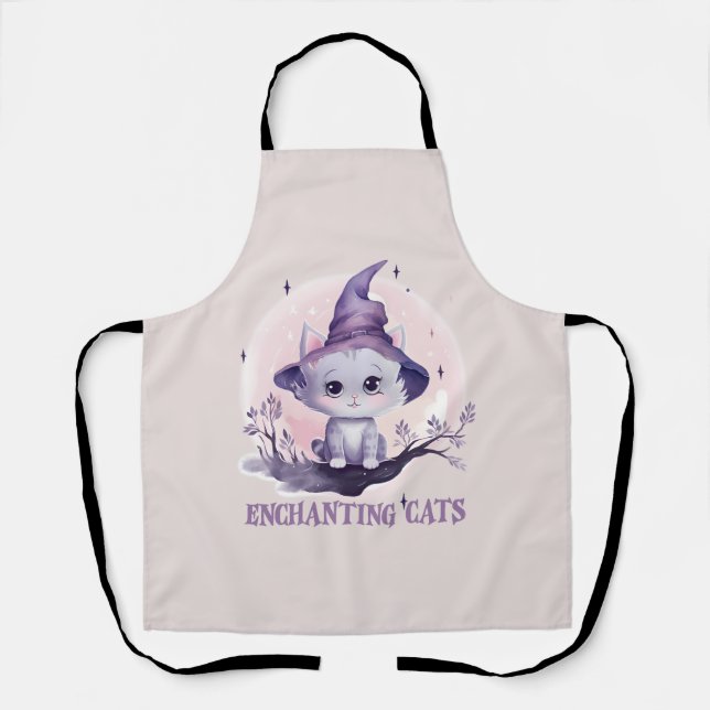 Enchanting Cat – Cute Pastel Purple Witch Cat Apron (Front)