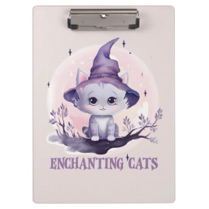 Enchanting Cat – Cute Pastel Purple Witch Cat Clipboard