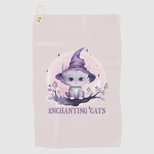 Enchanting Cat – Cute Pastel Purple Witch Cat Golf Towel (Front)
