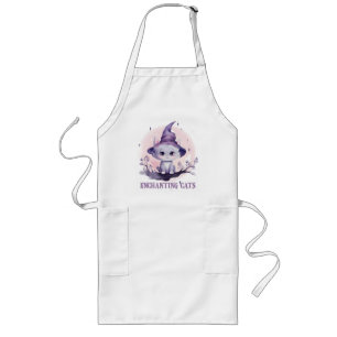 Enchanting Cat – Cute Pastel Purple Witch Cat Long Apron