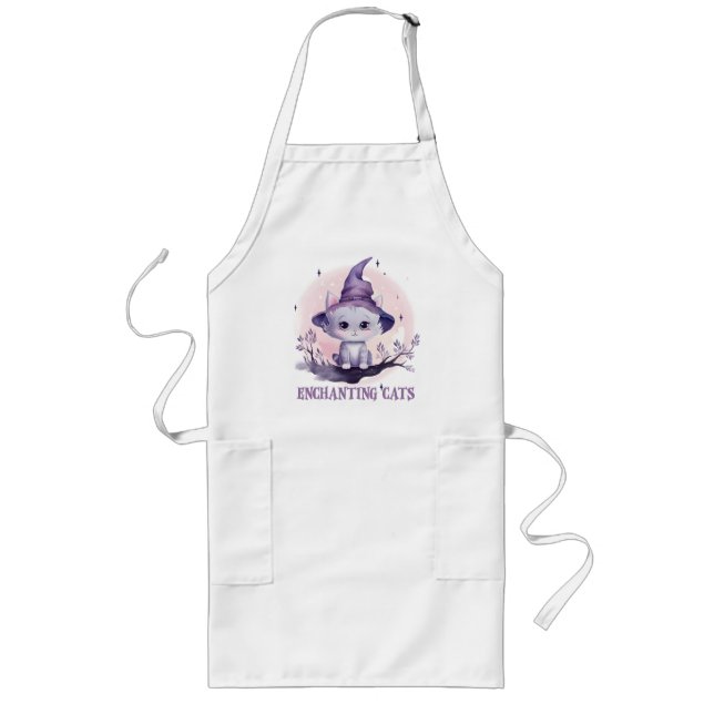 Enchanting Cat – Cute Pastel Purple Witch Cat Long Apron (Front)