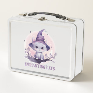Enchanting Cat – Cute Pastel Purple Witch Cat Metal Lunch Box