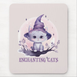 Enchanting Cat – Cute Pastel Purple Witch Cat Mouse Pad