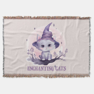 Enchanting Cat – Cute Pastel Purple Witch Cat Throw Blanket