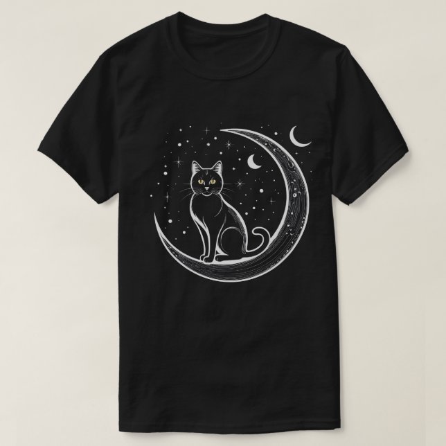 Enchanting Cats Standing Inside the Moon T-Shirt (Design Front)