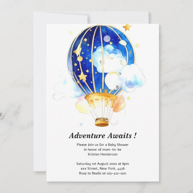 Enchanting Celestial Balloon Baby Shower Invitation (Front)