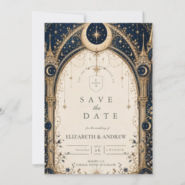 Enchanting Celestial Wedding Arch Save The Date (Front)