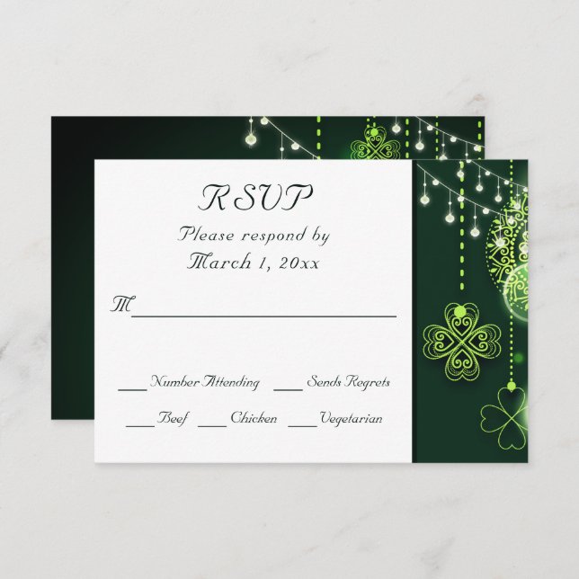 Enchanting Celtic Clovers and Lights Wedding RSVP Card (Front/Back)