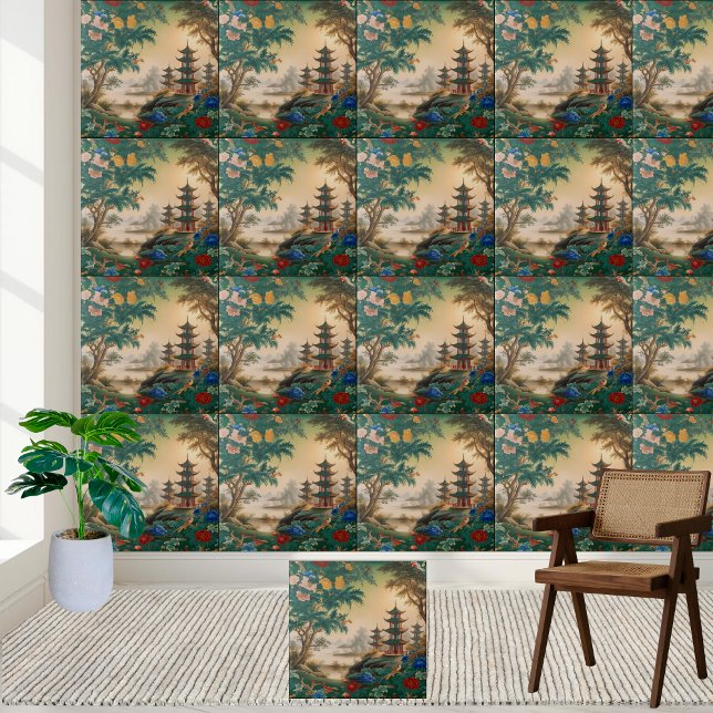 Enchanting Chinoiserie Pagoda and Nature Tile (Enchanting Chinoiserie Pagoda and Nature Tile)
