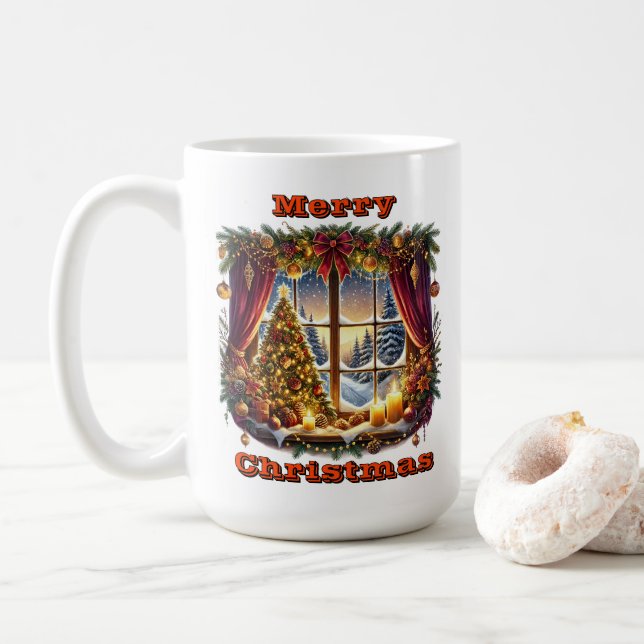 Enchanting Christmas Forest Scene Coffee Mug (With Donut)