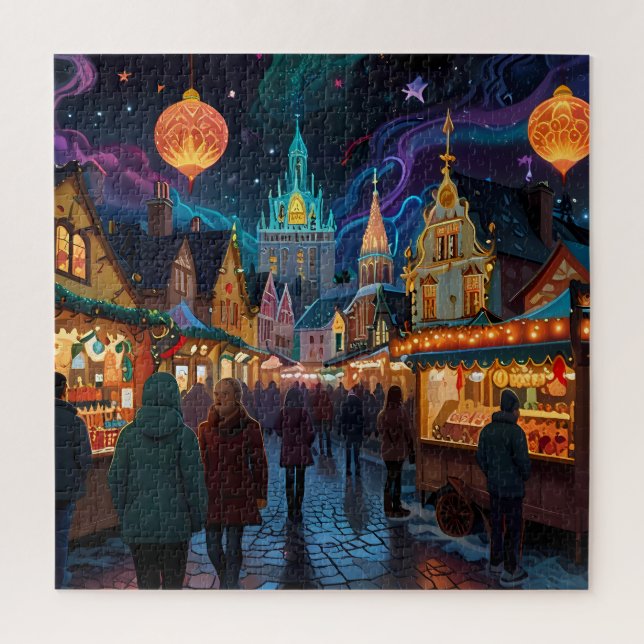 Enchanting Christmas Market Town Winter Wonderland Jigsaw Puzzle (Vertical)