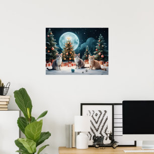 Enchanting Christmas Night with Kittens Poster
